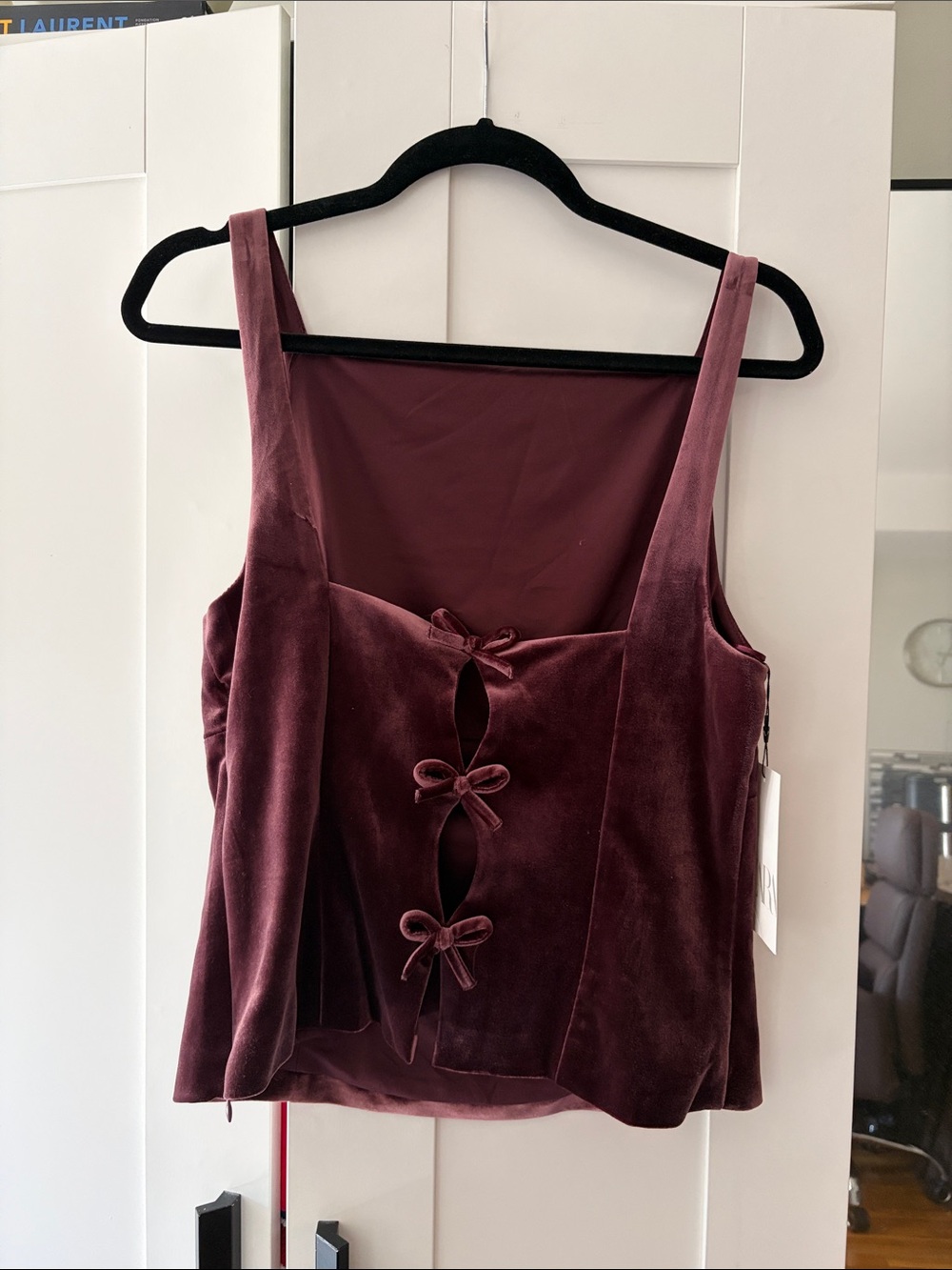 Zara Velvet Bow Back Tank - Burgundy